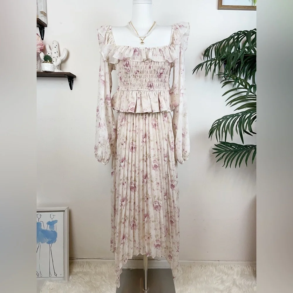 En Saison Kika Blouse & Midi Skirt Set in Pink Floral